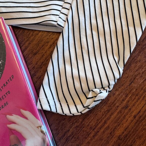 Walter Baker White & Black Striped Cropped Wrap Top - Picture 3 of 8